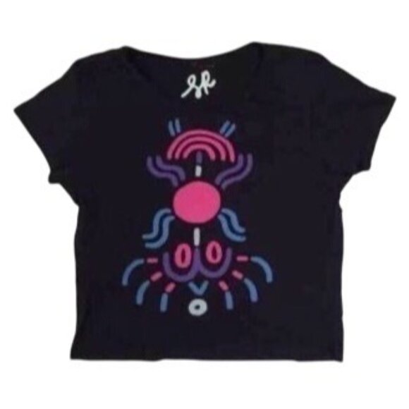 Vintage Y2K H&M Black Graphic Print Cotton Crop Top Baby Tee | Indie Sleaze Twee - Picture 3 of 5